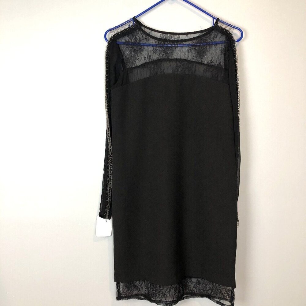 Adelyn Rae Black Lace Dress Metallic Silver Ball Chain Sleeve Womens Size XS NWT